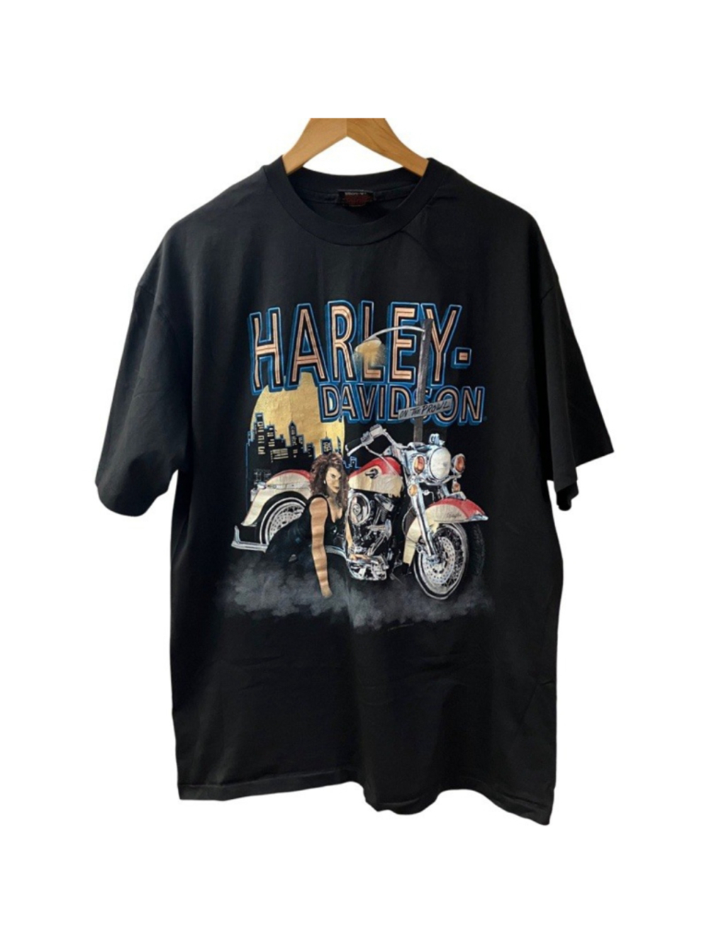 VTG 1992 Y2K HARLEY-DAVIDSON Motorcycle Blk Graphic T-Shirt X-LARGE On the Prowl